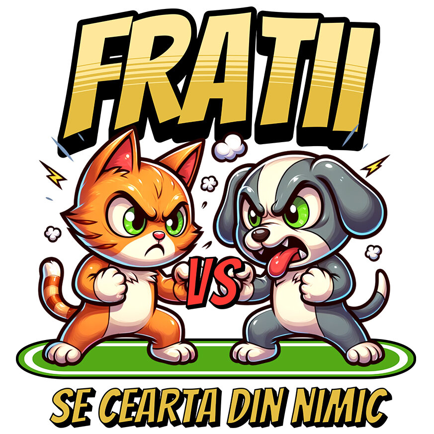 Sticker Adeziv Autocolant Personalizat Pisica și Câine – Război Amuzant între Frați „Se Cearta Din Nimic” – Cadou Personalizat [1]
