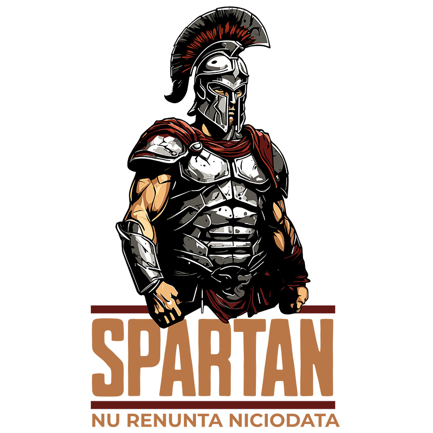 Sticker Adeziv Autocolant Personalizat Războinic cavaler cu armură de fier și coif – "Spartan nu renunță niciodată" portret personalizat [1]