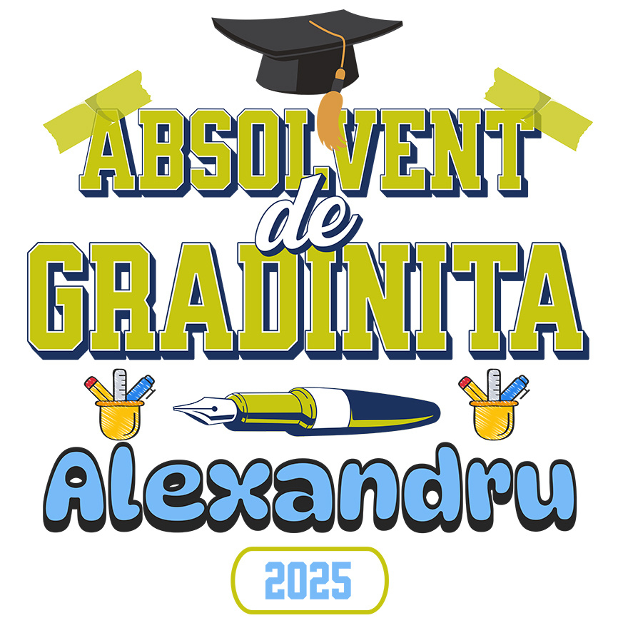 Sticker Adeziv Autocolant Personalizat Rechizite Școlare Personalizate & Toca Absolvire pentru „Absolvent de Grădiniță Alexandra” [1]