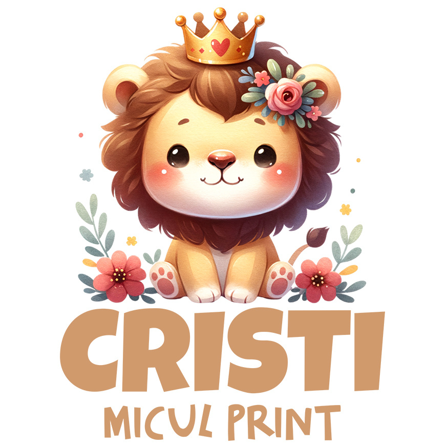 Sticker Adeziv Autocolant Personalizat Regele Leu Pui cu Coroana Regală și Flori Colorate - Cadouri Personalizate pentru Copii și Familie [1]