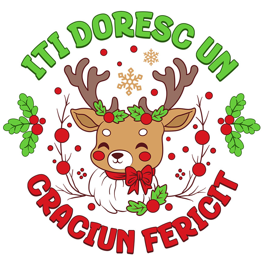 Sticker Adeziv Autocolant Personalizat Ren cu Coarne Lungi Impodobite - Îți Doresc Un Crăciun Fericit [1]