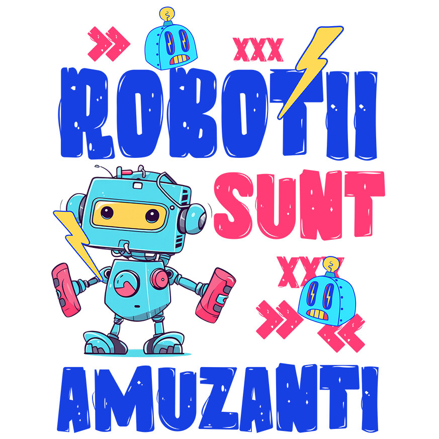 Sticker Adeziv Autocolant Personalizat Robot Metalic Colorat – Cadou Personalizat „Robotii Sunt Amuzanti” pentru Copii și Tati [1]