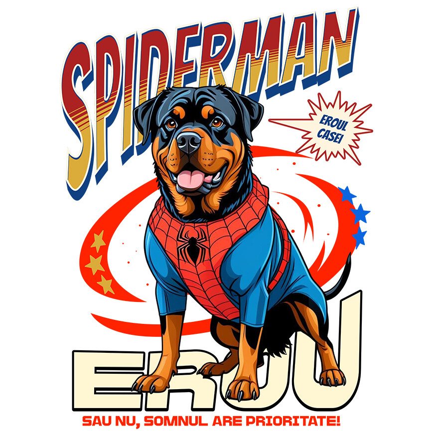 Sticker Adeziv Autocolant Personalizat Rottweiler în Costum Spider-Man - Cadou Personalizat pentru Copii și Familie [1]