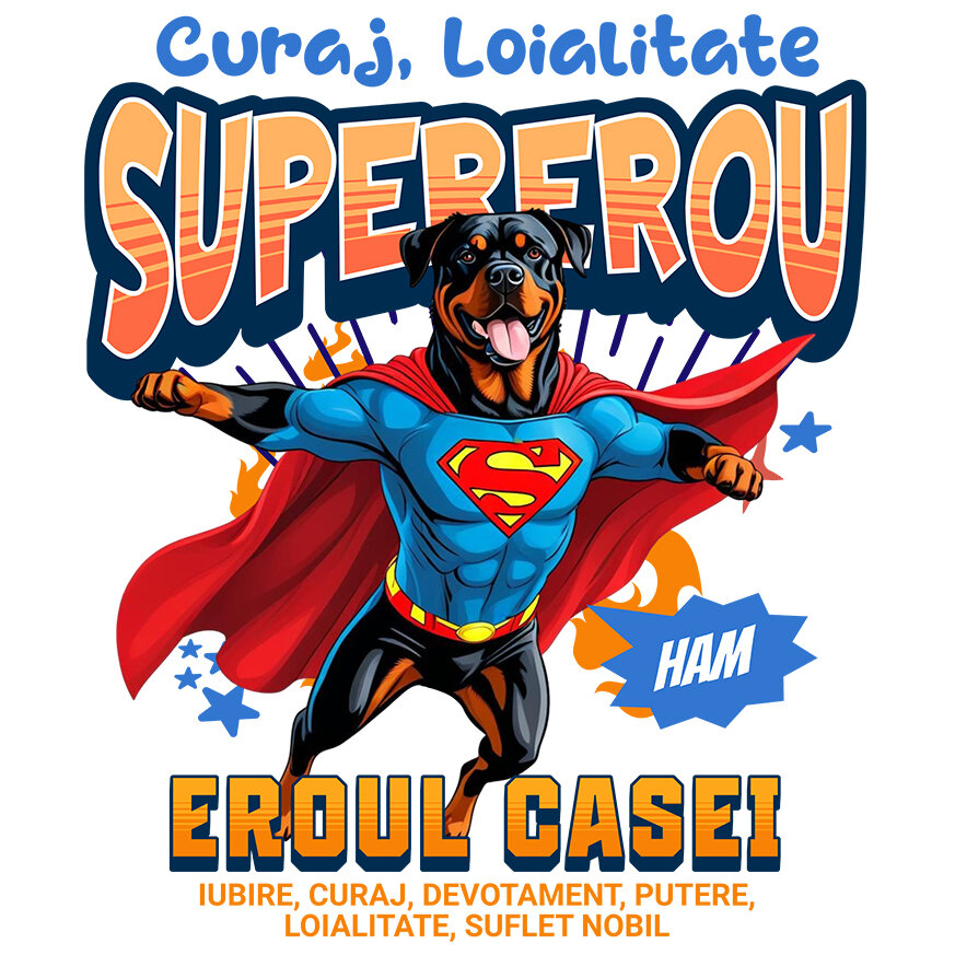Sticker Adeziv Autocolant Personalizat Rottweiler în Costum de Superman – Produse Personalizate pentru Familie și Copii [1]