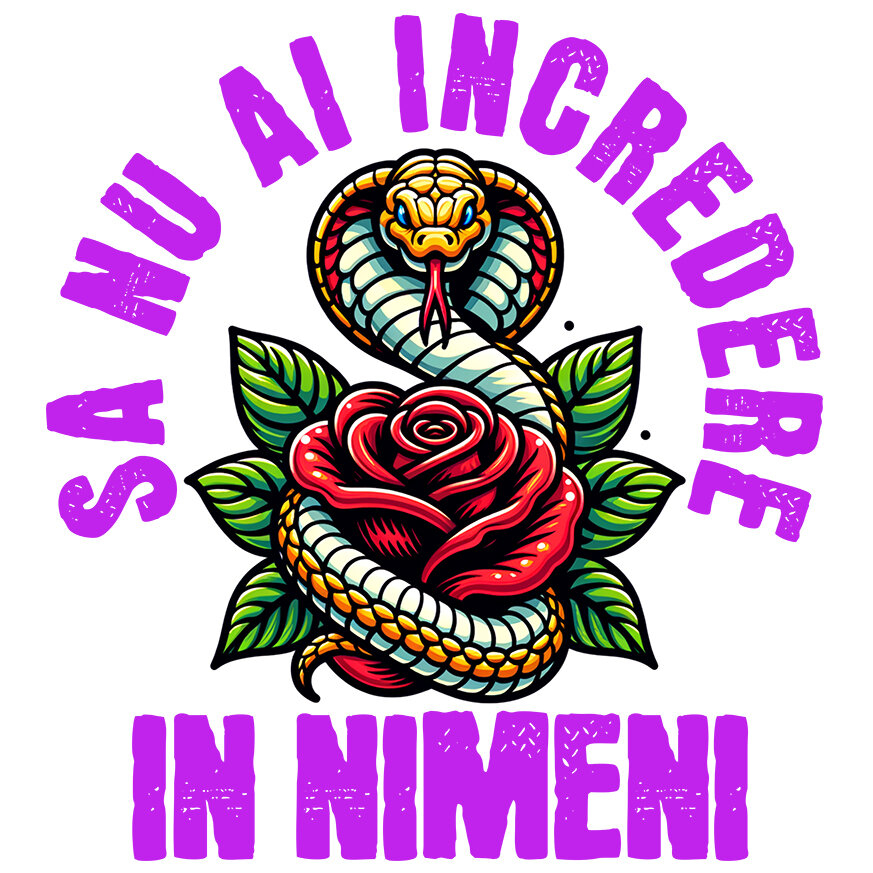 Sticker Adeziv Autocolant Personalizat Șarpe cu Trandafir Roșu și Text „Să Nu Ai Încredere în Nimeni” | Cadouri Personalizate pentru Femei, Familie și Prieteni [1]