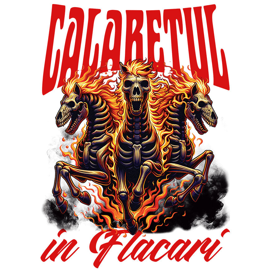 Sticker Adeziv Autocolant Personalizat Schelete și Cai în Flăcări - Calaretul în Flăcări Halloween - Cadouri Personalizate Groază [1]