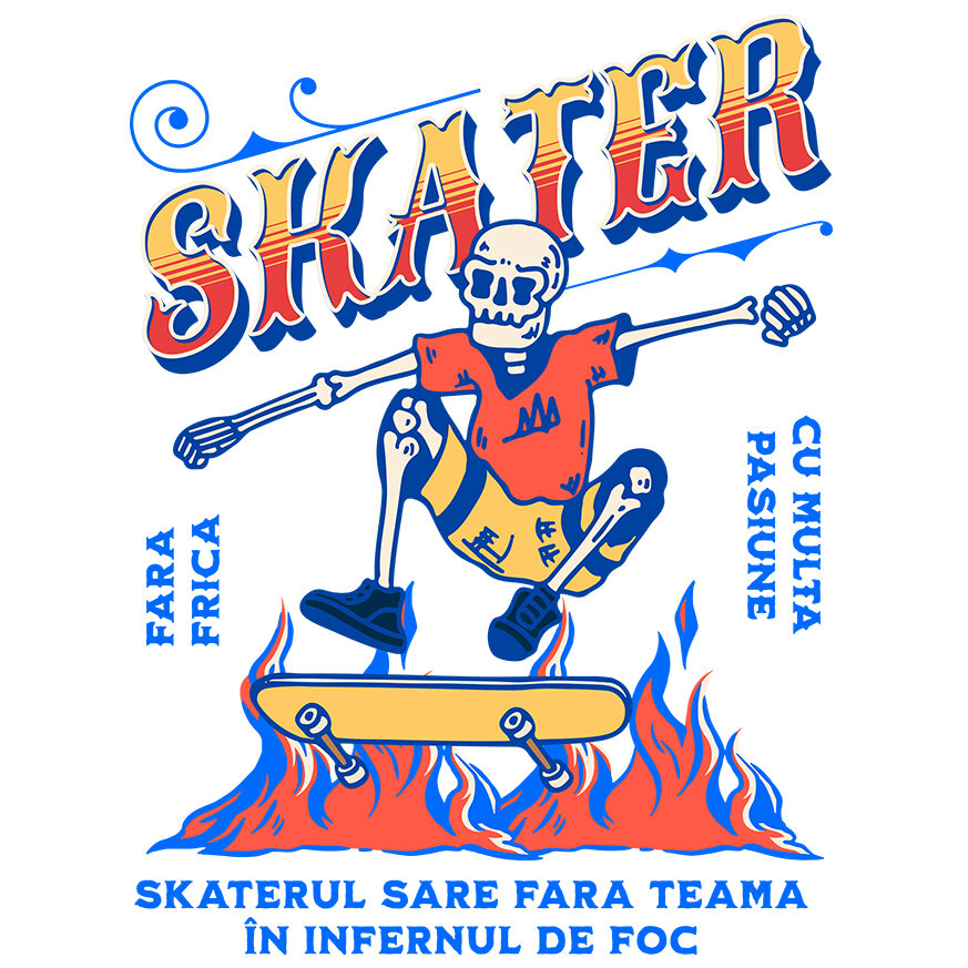 Sticker Adeziv Autocolant Personalizat Schelet Skateboard Craniu în Flăcări – Design Extrem pentru Skateri [1]