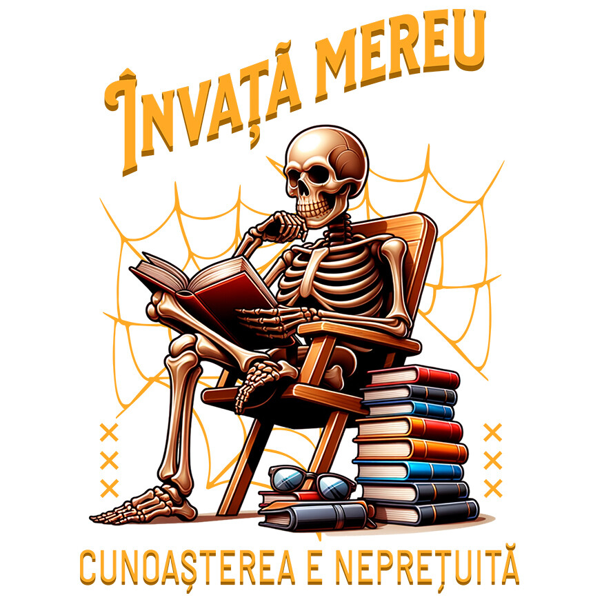Sticker Adeziv Autocolant Personalizat Schelet Citind Cartea „Invata Mereu” - Cadou Educațional și Motivațional [1]