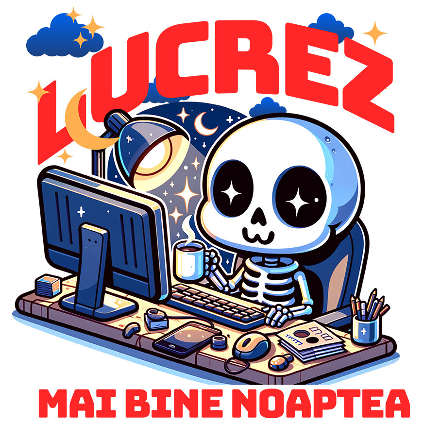 Sticker Adeziv Autocolant Personalizat Schelete Uman Lucrez Noaptea – Cafea, Calculator, Viața de IT-ist [1]