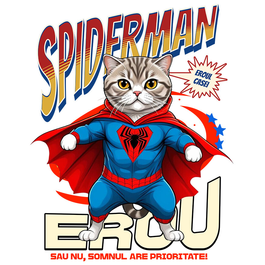 Sticker Adeziv Autocolant Personalizat Pisică Scottish Fold în Costum Spider-Man - Cadou Personalizat pentru Iubitorii de Pisici și Copii [1]