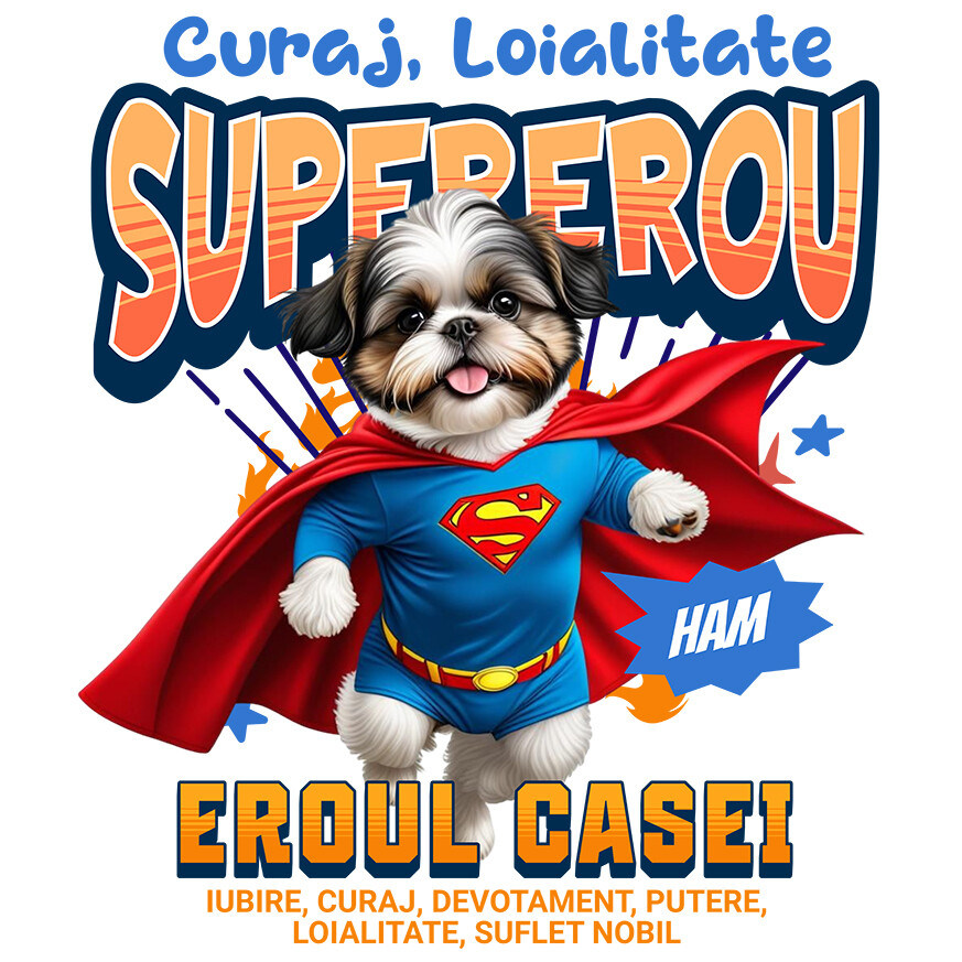 Sticker Adeziv Autocolant Personalizat Shih Tzu în Costum de Superman – Produse Personalizate pentru Copii și Familie [1]