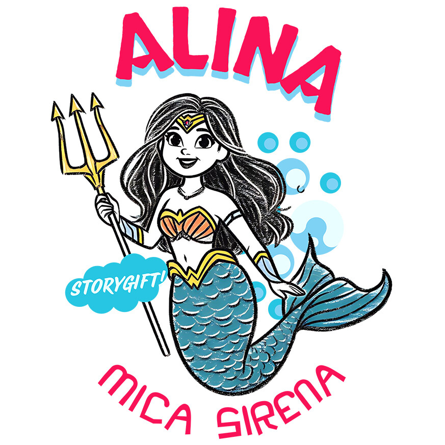 Sticker Adeziv Autocolant Personalizat Sirena de Mare Regina cu Trident – Cadou Personalizat pentru Copii și Familie [1]