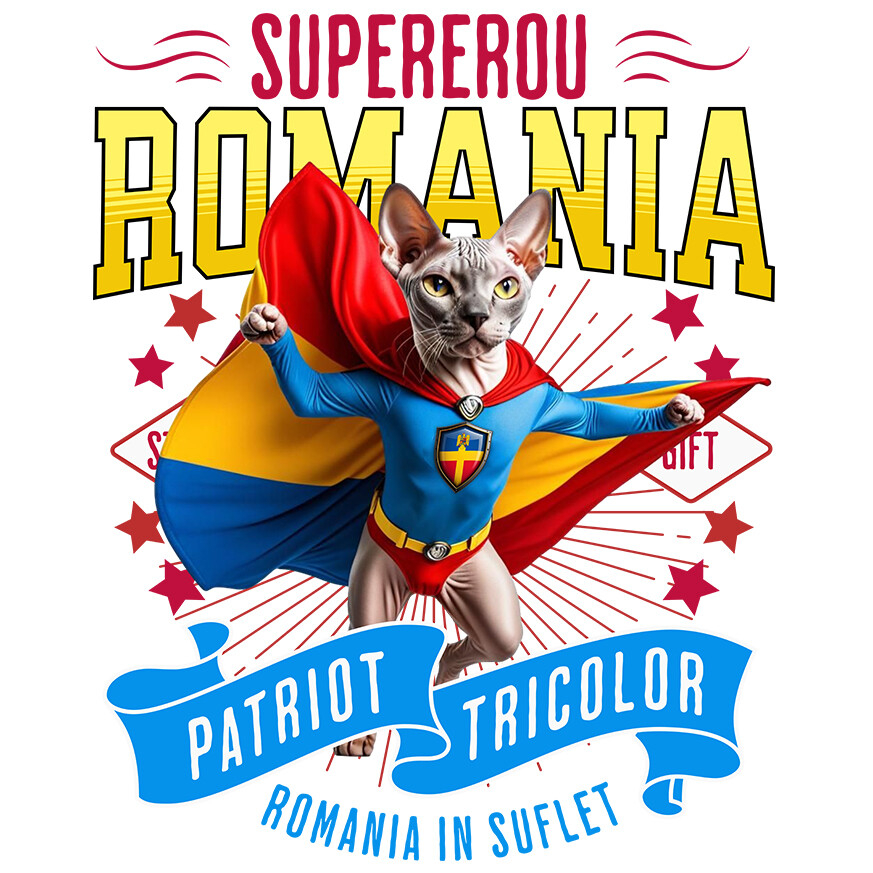 Sticker Adeziv Autocolant Personalizat Pisica Sphynx în Costum de Căpitan România – Cadou Personalizat Unic pentru Iubitorii de Pisici [1]