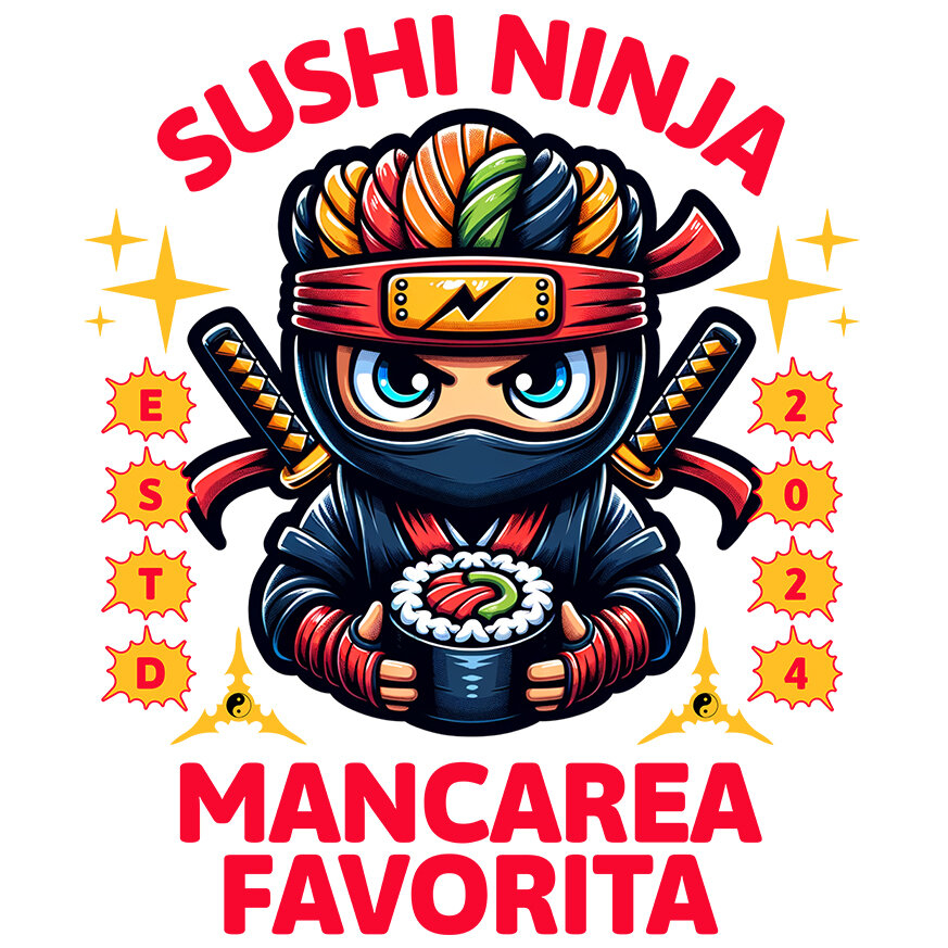 Sticker Adeziv Autocolant Personalizat Tort Ninja Personalizat - Sushi Tematic și Sabii | Cadou Perfect pentru Copii [1]