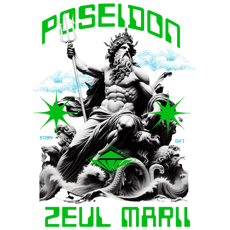 Sticker Adeziv Autocolant Personalizat Statuie Grecească Poseidon – Cadou Personalizat Trident Coroana Regală [1]