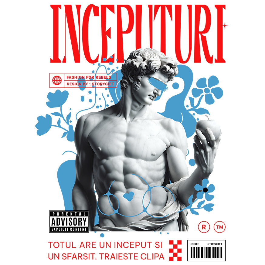 Sticker Adeziv Autocolant Personalizat Statuie Bust Masculin Cu Mar – Cadou Personalizat „Totul Are Un Început Și Un Sfârșit” [1]