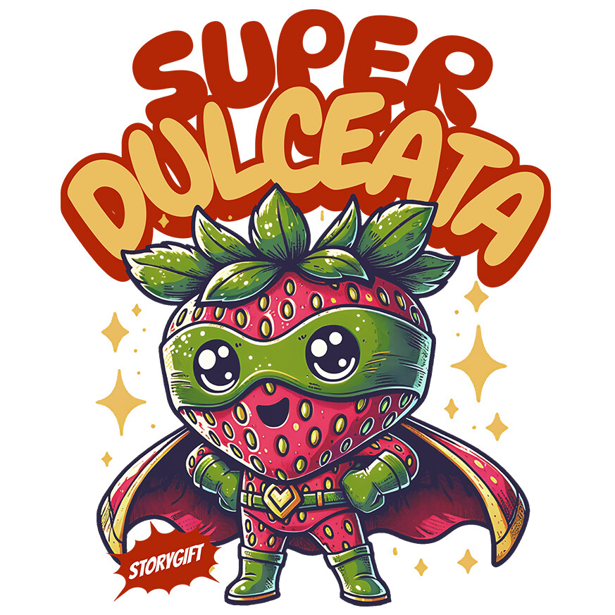 Sticker Adeziv Autocolant Personalizat Super Erou Căpșună cu Capa Roșie – Cadou Personalizat „Super Dulceață” pentru Copii [1]