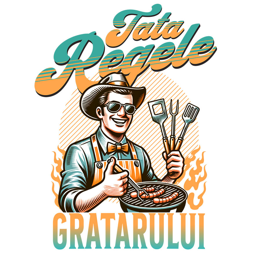 Sticker Adeziv Autocolant Personalizat Cadou personalizat pentru tata – Pălărie, ochelari, papion și instrumente pentru grătar – „Tata Regele” [1]