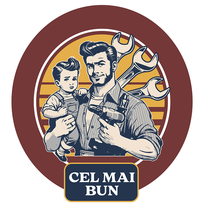 Sticker Adeziv Autocolant Personalizat Tata și Fiu Muncitori Cu Bormașina – Cadou Personalizat Familie, Iubire și Muncă [1]