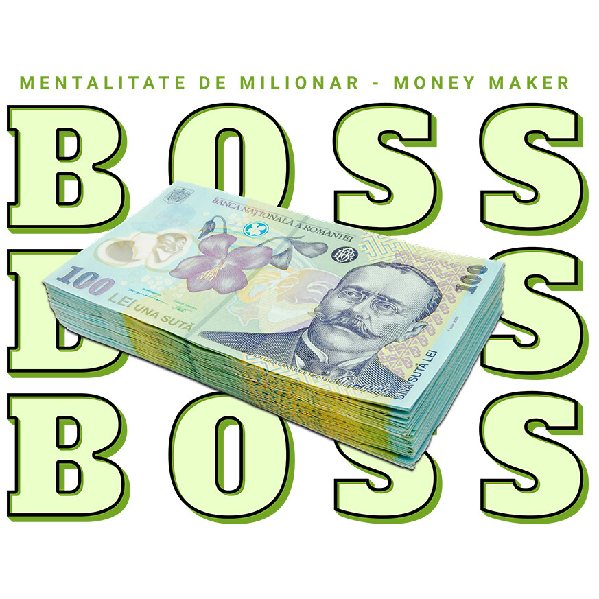 Sticker Adeziv Autocolant Personalizat Teanc Bancnote 100 Lei – „Masiv Boss, Mentalitate de Milionar” – Cadou Personalizat pentru Familie, Tati, Prieteni, România [1]