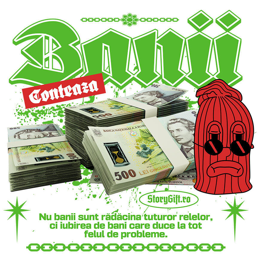 Sticker Adeziv Autocolant Personalizat Teancuri Bancnote 500 Lei cu Cagula Roșie Supărată – Cadou Personalizat „Banii Contează” pentru Familie, Copii, Tati, Prieteni [1]