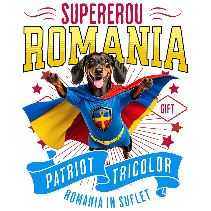 Sticker Adeziv Autocolant Personalizat Teckel / Dachshund în Costum de Căpitan România – Cadou Personalizat pentru Iubitorii de Câini [1]