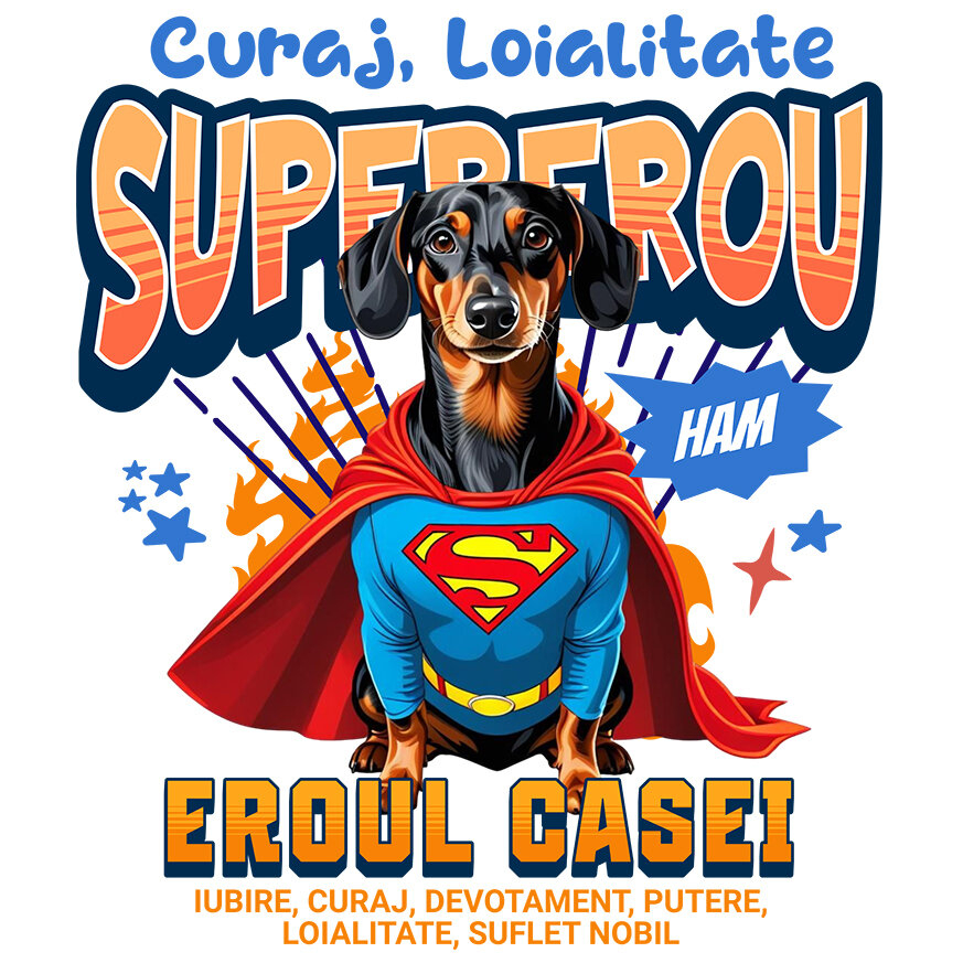 Sticker Adeziv Autocolant Personalizat Teckel în Costum de Superman – Cadouri Personalizate pentru Familie și Copii [1]