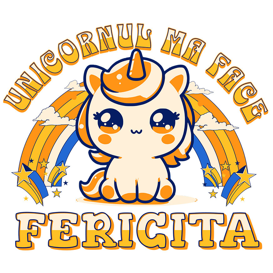 Sticker Adeziv Autocolant Personalizat Unicorn Galben Colorat cu Curcubeu – „Unicornul Mă Face Fericită” | Cadou Personalizat [1]