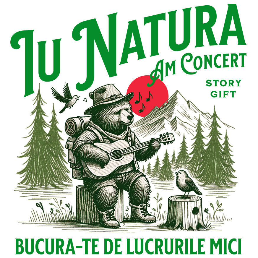 Sticker Adeziv Autocolant Personalizat "Urs Cântăreț cu Chitară în Pădure – Concert în Natură și Bucuria Lucrurilor Mici" [1]