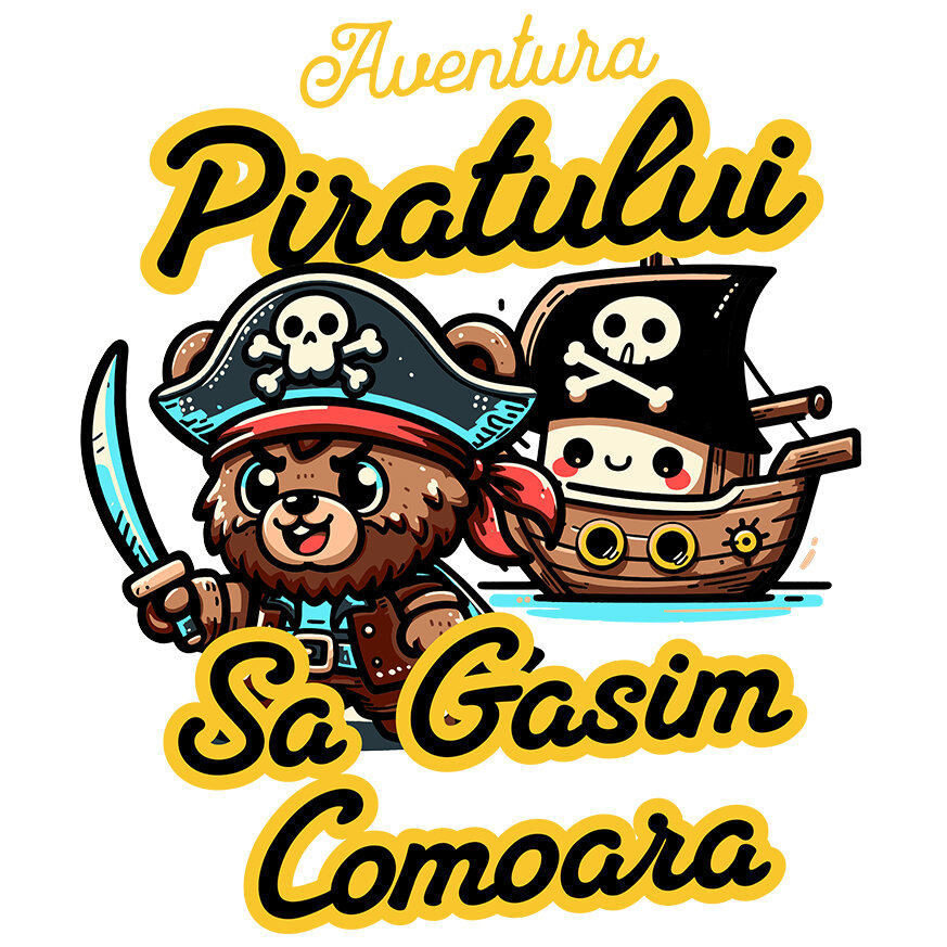 Sticker Adeziv Autocolant Personalizat Tricou Personalizat Urs Pirat – "Aventura Piratului, Comoara" | Cadou pentru Iubitorii de Piraterie și Aventuri [1]