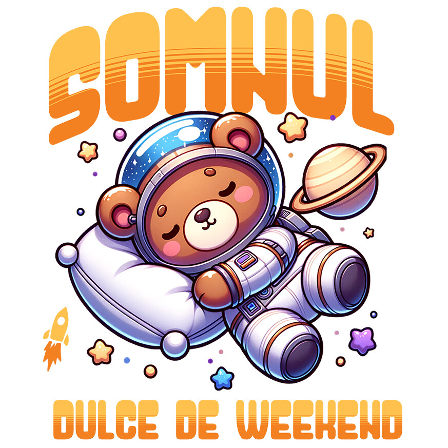 Sticker Adeziv Autocolant Personalizat Urs de Plus Maro – Somnul Dulce de Weekend în Spațiu Printre Stele | Cadou Personalizat pentru Copii [1]
