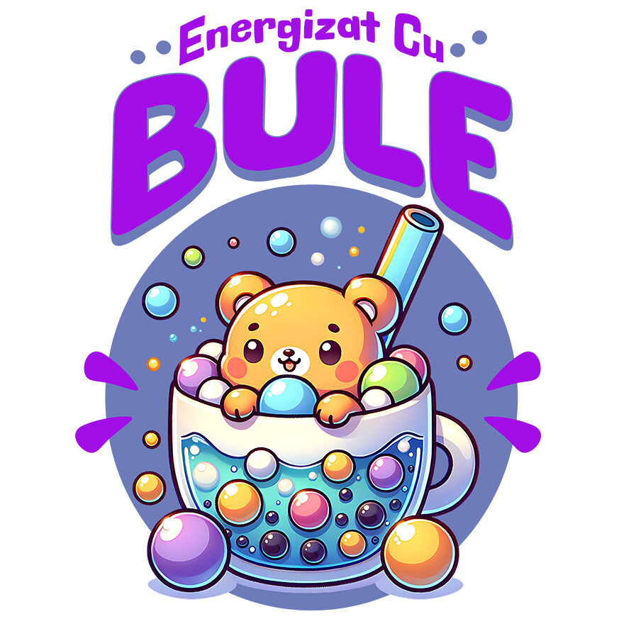 Sticker Adeziv Autocolant Personalizat „Ursuleț Maro de Pluș cu Pahar de Ceai și Bule – Cadou Personalizat Energizat cu Bule” [1]