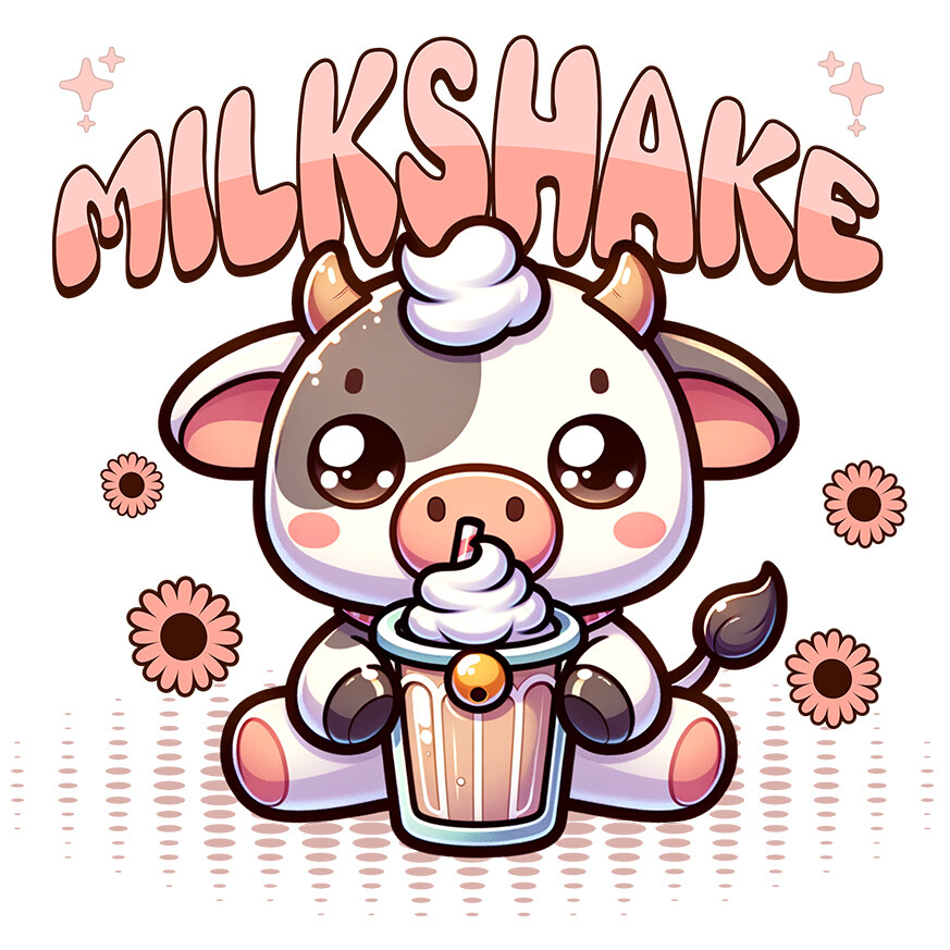 Sticker Adeziv Autocolant Personalizat „Vacă Adorabilă cu Pahar Roz – Milshake și Natură, Cadou Personalizat pentru Copii și Familie” [1]