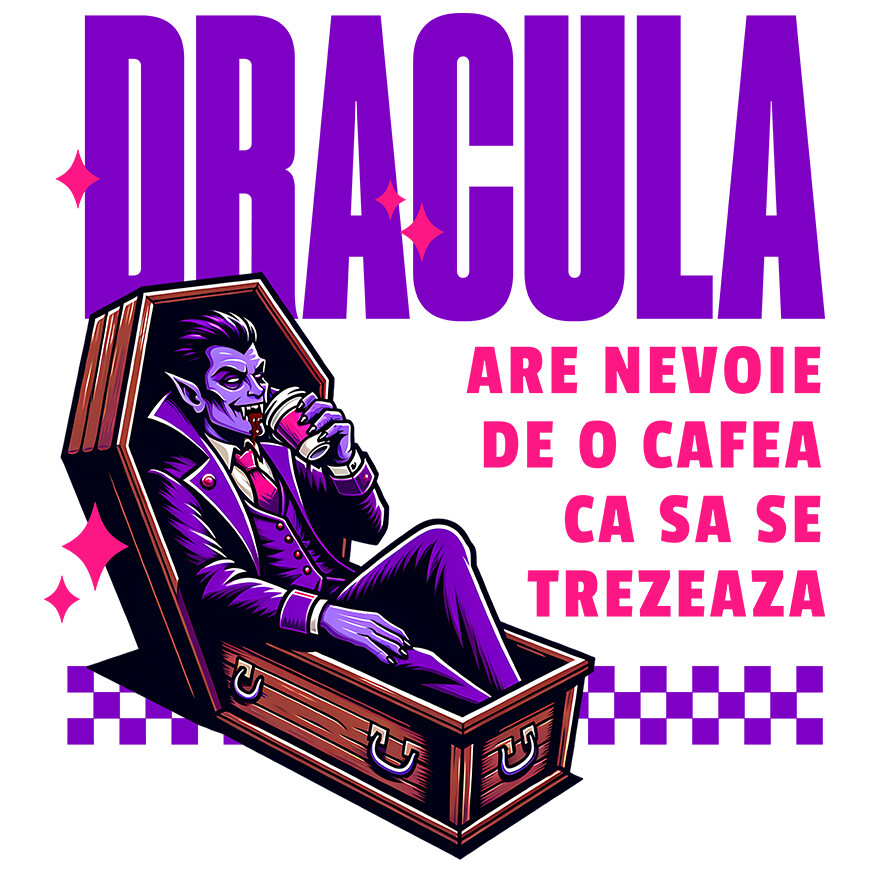 Sticker Adeziv Autocolant Personalizat Vampir în Sicriu cu Cafea – Cadou Amuzant pentru Dracula și Tati [1]