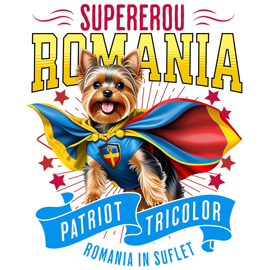 Sticker Adeziv Autocolant Personalizat Yorkshire Terrier în Costum de Căpitan România – Cadou Personalizat pentru Iubitorii de Câini [1]