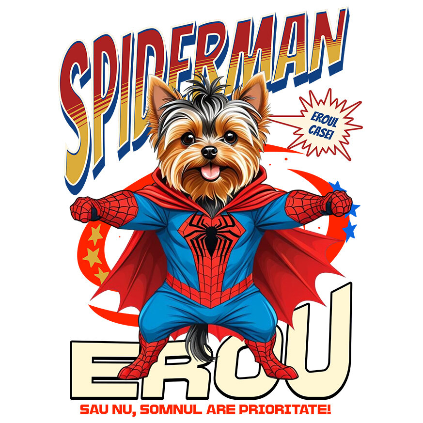 Sticker Adeziv Autocolant Personalizat Yorkshire Terrier în Costum Spider-Man - Cadou Personalizat pentru Copii și Familie [1]