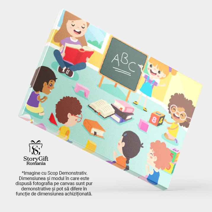 Tablou Canvas Activitate Educativa in Clasa, Copiii Participa la o Lectie Interactiva de Alfabet cu o Invatatoare Pasionata 40x25CM [4]