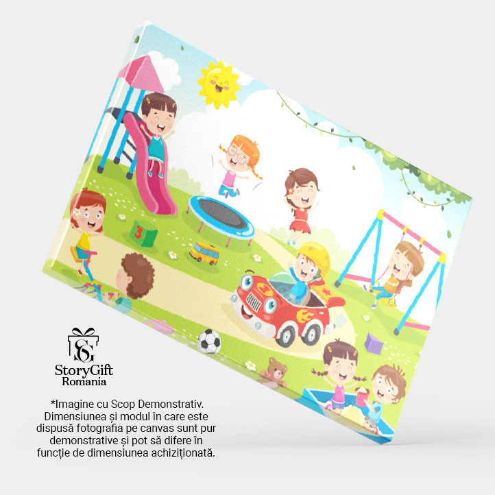 Tablou Canvas Activitate in Parc, Topogan Trambulina, 40x25cm [4]
