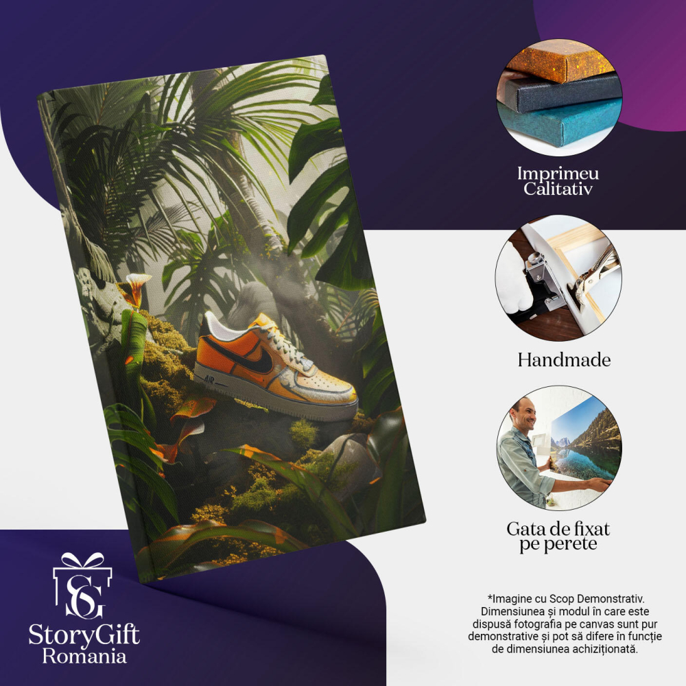 Tablou Canvas Adidasul Pierdut în Pădurea Tropicală Pădure Verde cu Muchi Ficusi și Palmieri , Pictura Digitala 40x25CM [3]