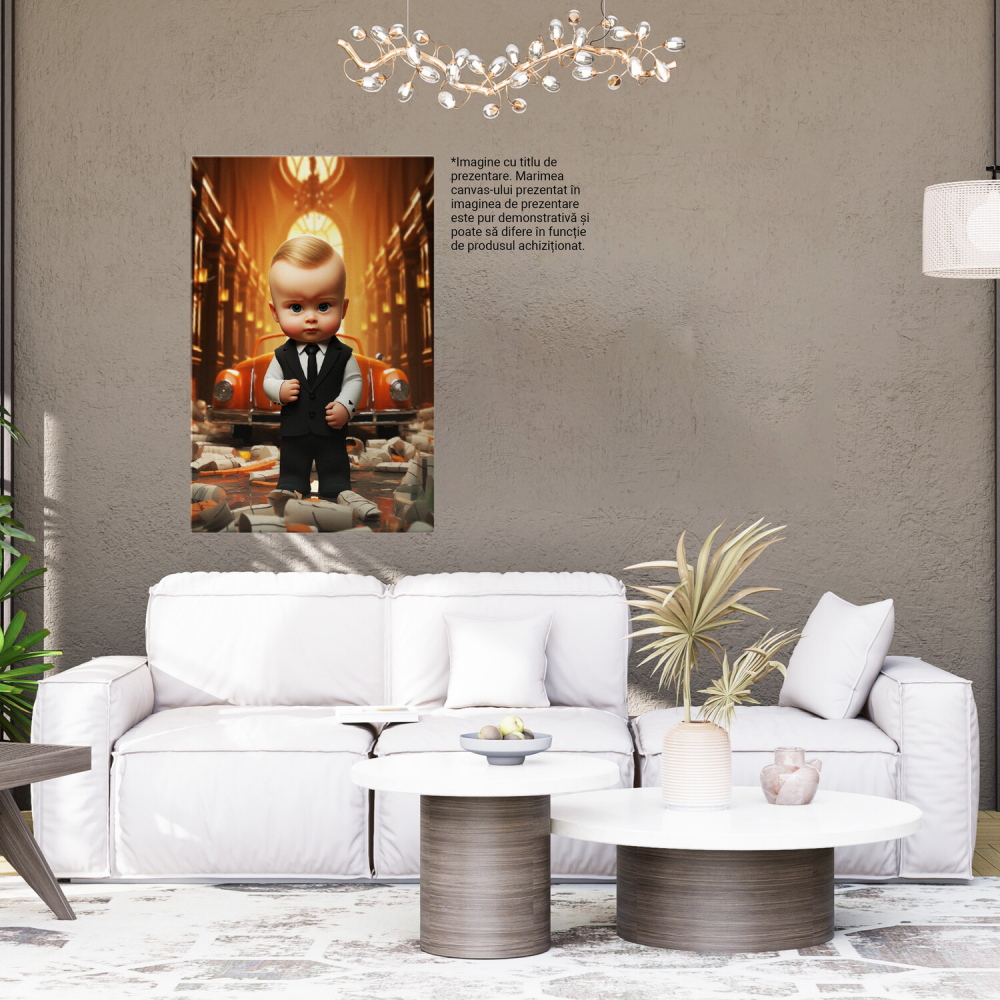 Bebelus Adorabil în Mașină de Epocă Portocalie - Pictură Digitală cu Cartoane Colorate, Marime 40x25CM [4]