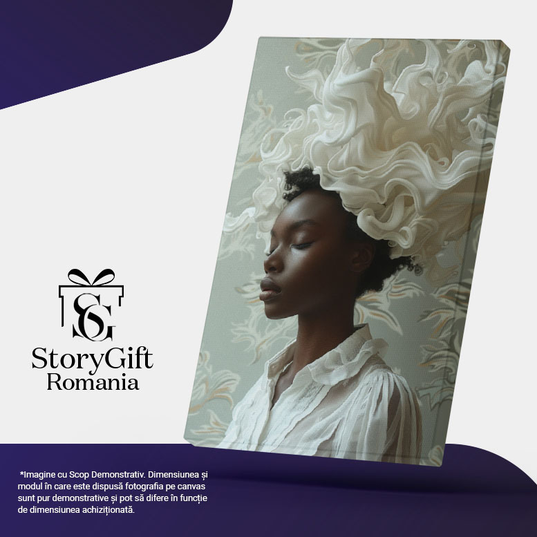 Tablou Canvas Albul și Negru un Contrast Clasic ce Emană Frumusețe și Eleganță Portret Feminin , Pictura Digitala 40x25CM [5]