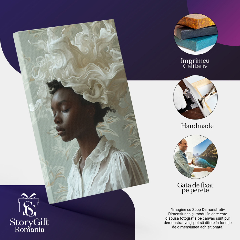 Tablou Canvas Albul și Negru un Contrast Clasic ce Emană Frumusețe și Eleganță Portret Feminin , Pictura Digitala 40x25CM [3]