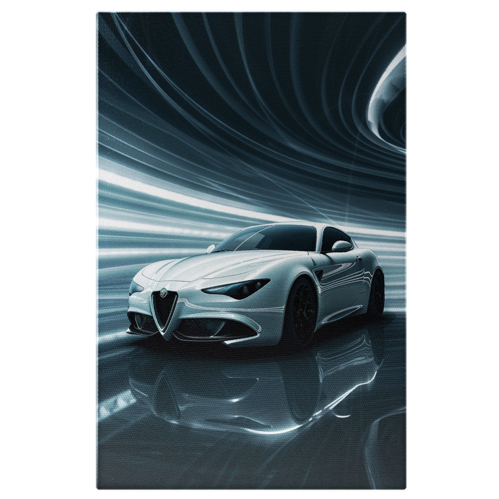 Tablou Canvas - Alfa Romeo Alb cu Fundal Lucios, Reflectând LED-uri în Vopseaua Mașinii, Marime 40x25CM [1]
