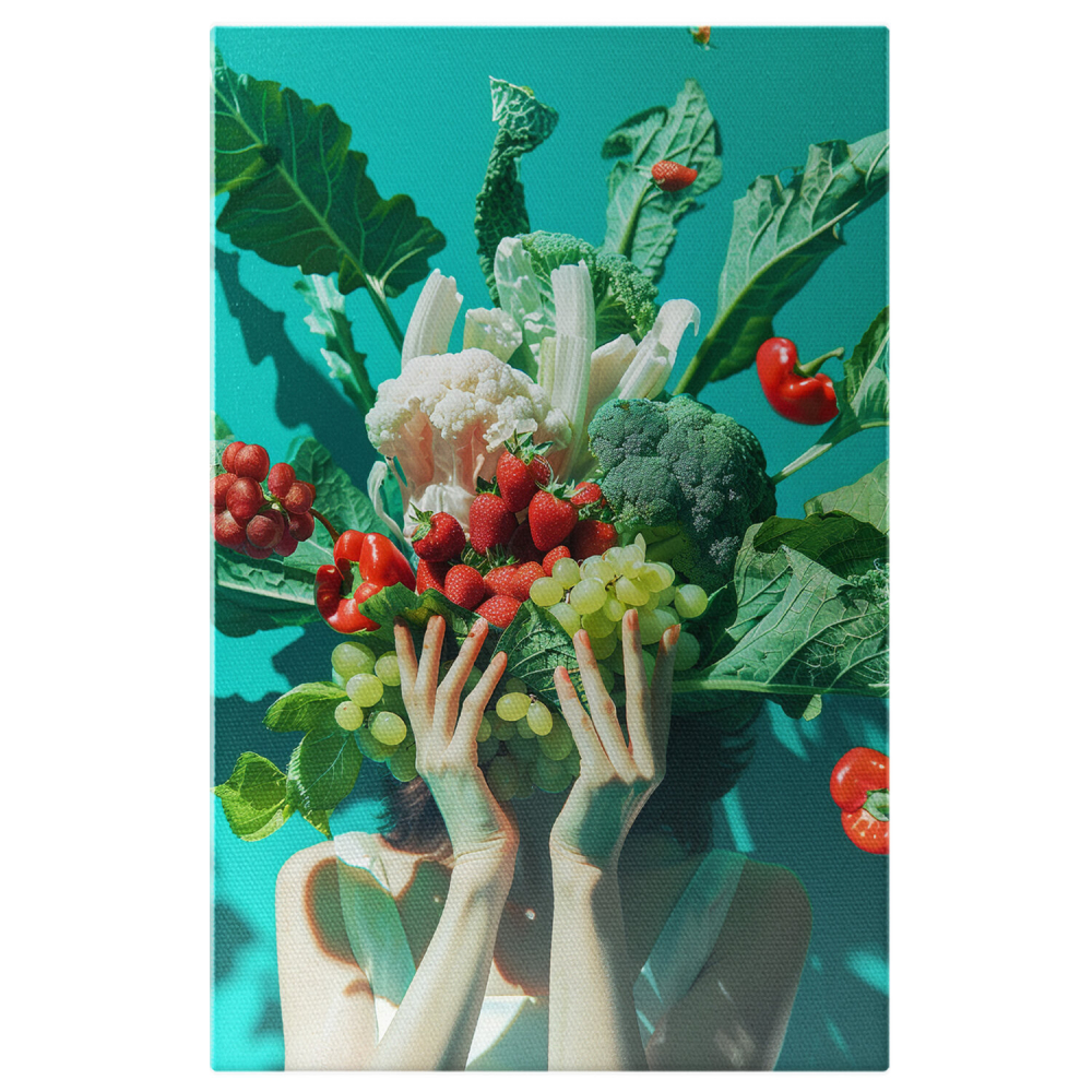 Healthy Eating – Woman Holding Fresh Fruits and Vegetables, Marime 40x25CM [1]