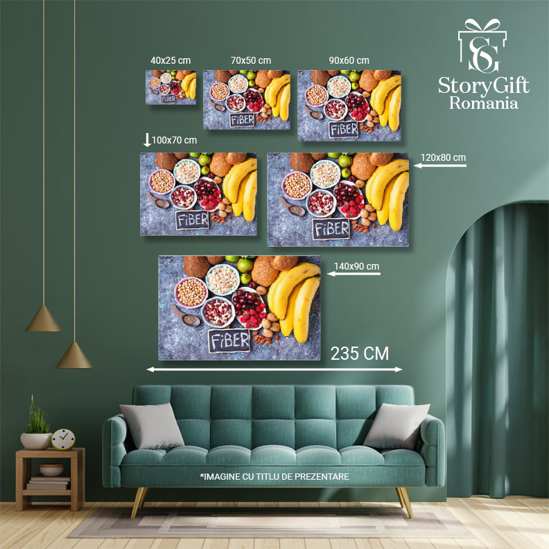 Tablou Canvas alimente bogate in fibre pentru o dieta sanatoasa O combinatie delicioasa de banane, zmeura  Preparate Proaspete si Gusturi Exceptionale 40x25CM [5]