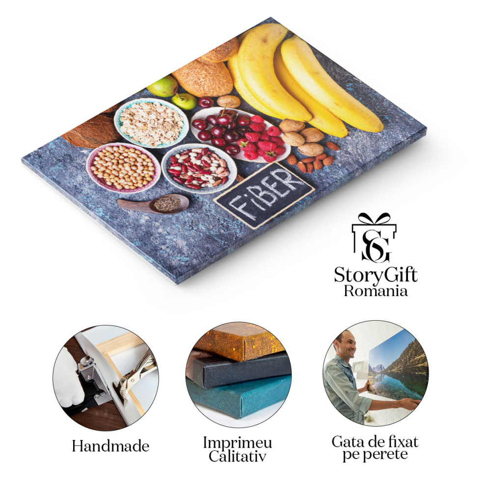 Tablou Canvas alimente bogate in fibre pentru o dieta sanatoasa O combinatie delicioasa de banane, zmeura  Preparate Proaspete si Gusturi Exceptionale 40x25CM [2]