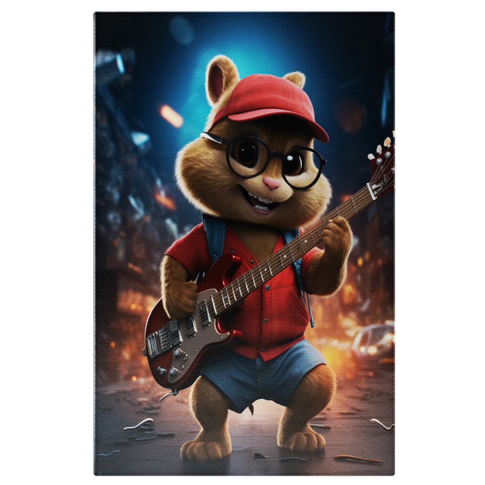 Tablou Canvas - Alvin și Veverițele Cântând la Chitară Roșie: Spectacolul Veverițelor, Marime 40x25CM [1]