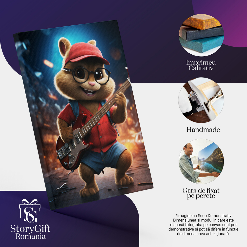 Tablou Canvas - Alvin și Veverițele Cântând la Chitară Roșie: Spectacolul Veverițelor, Marime 40x25CM [2]