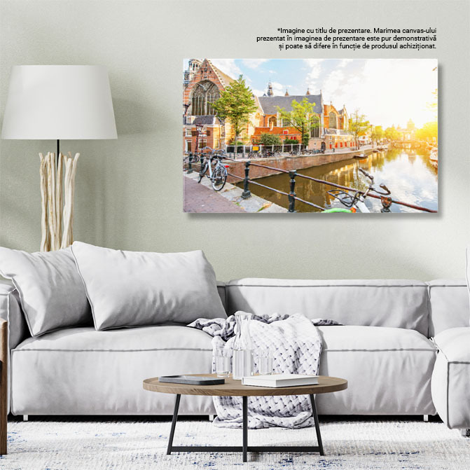 Tablou Canvas Amsterdam Vedere Pitoreasca la Canale si Orasul, 40x25cm [3]