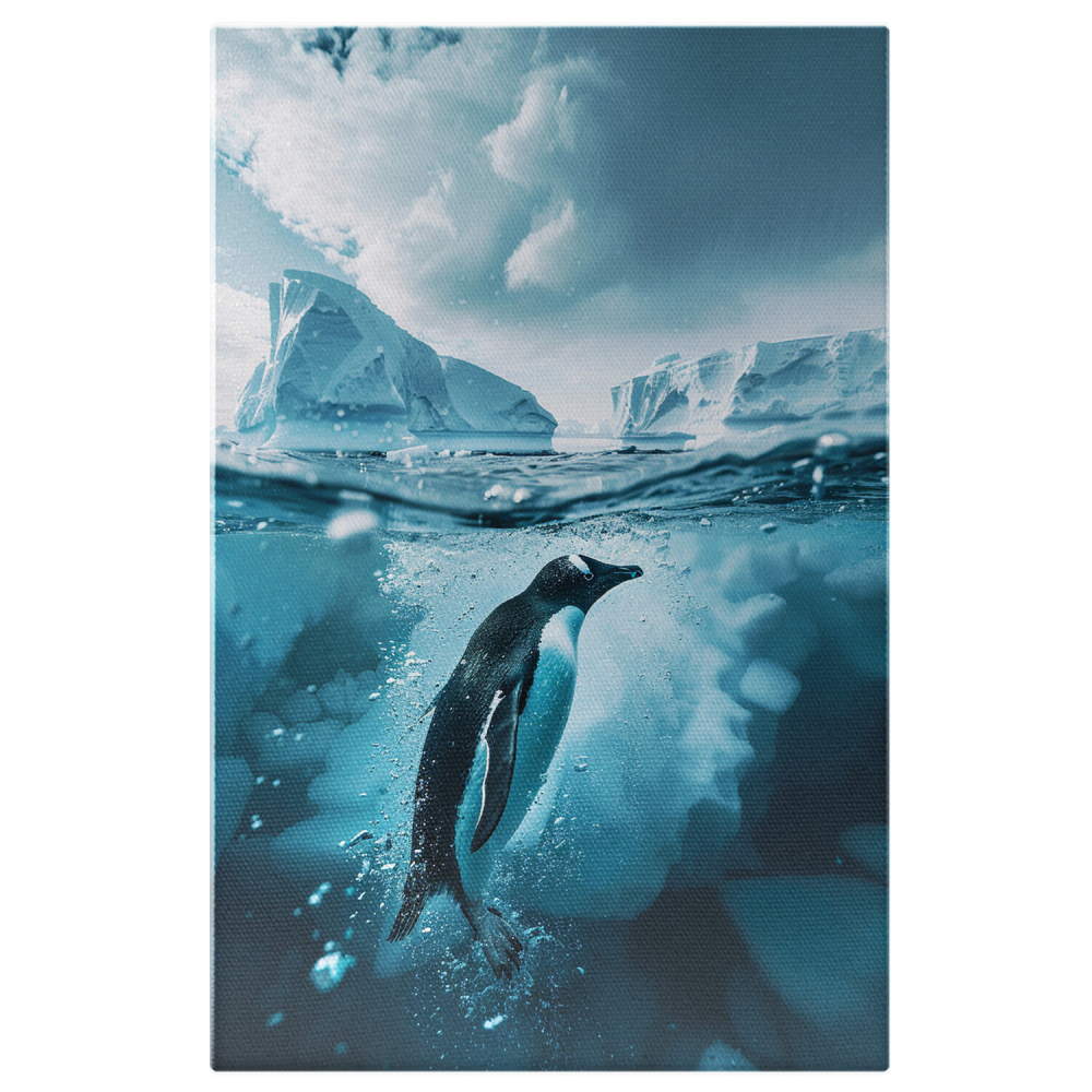 Tabloul canvas cu pinguini în apă și iceberguri, Marime 40x25CM [1]